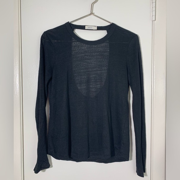 A.L.C. Black, linen, long sleeve, cut out back top, blouse,.XS - Picture 1 of 4